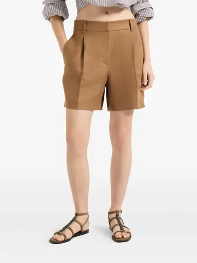 Brunello Cucinelli Pleated Linen-twill Shorts In Brown
