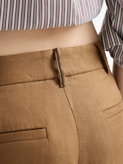 Brunello Cucinelli Pleated Linen-twill Shorts In Brown