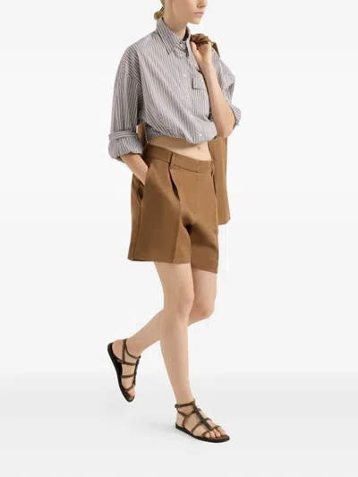 Brunello Cucinelli Pleated Linen-twill Shorts In Brown