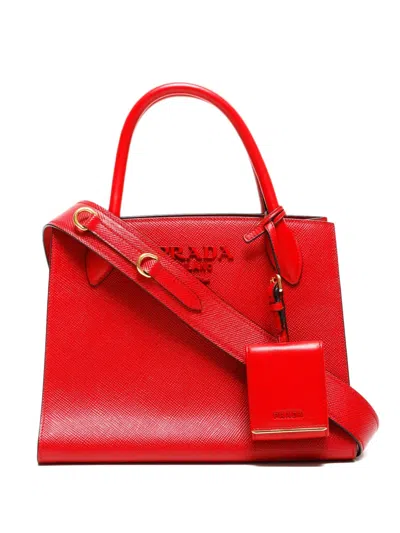 Pre-owned Prada 2020-2025 Embossed Monochrome Bag In Red