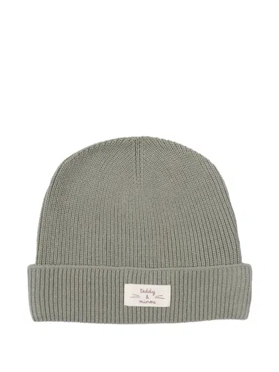Teddy & Minou Ribbed Label-detail Beanie In Gray