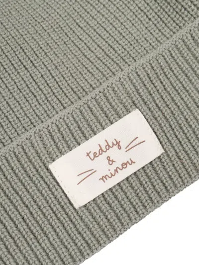 Teddy & Minou Ribbed Label-detail Beanie In Gray