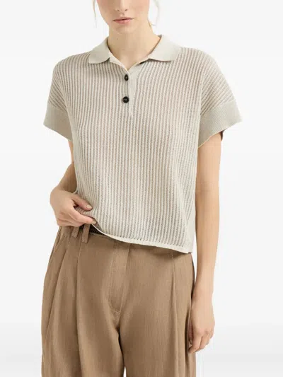 Brunello Cucinelli Ribbed Polo Top In Multi