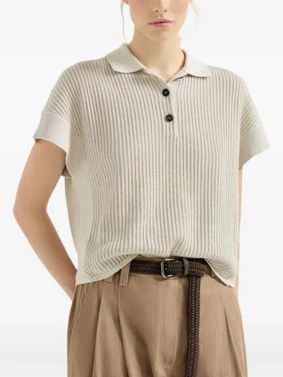 Brunello Cucinelli Ribbed Polo Top In Multi