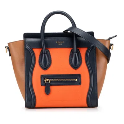 Pre-owned Celine Luggage Brown Navy Orange Leather Handbag Shoulder Bag ()
