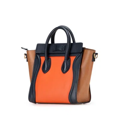 Pre-owned Celine Luggage Brown Navy Orange Leather Handbag Shoulder Bag ()