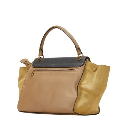 Pre-owned Celine Trapeze Gray Beige Khaki Leather Suede Handbag Shoulder Bag ()