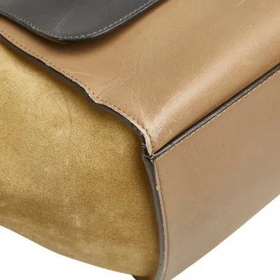 Pre-owned Celine Trapeze Gray Beige Khaki Leather Suede Handbag Shoulder Bag ()