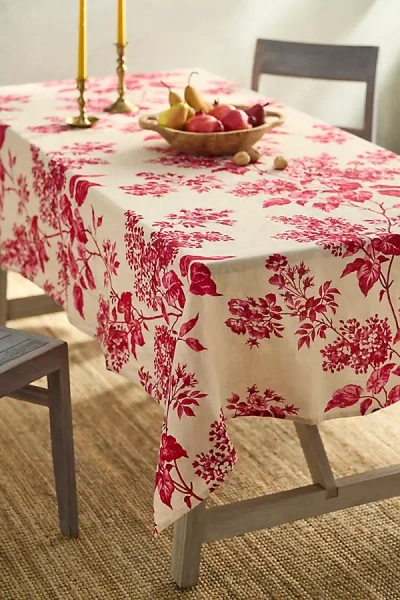 Terrain Cherry Floral Linen Tablecloth In Red
