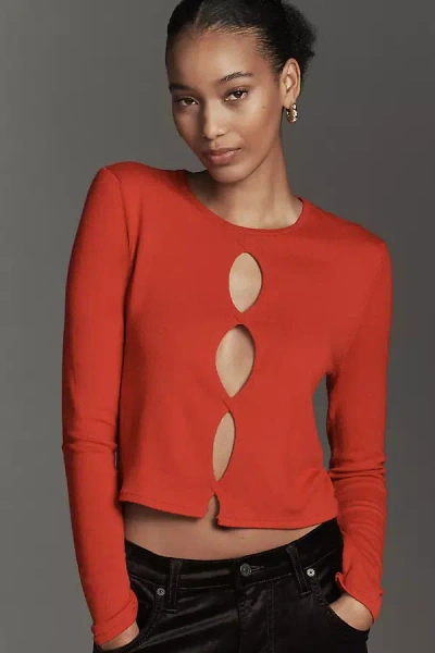 By Anthropologie Twisted Cut-out Sweater In Red