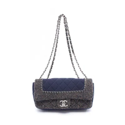 Pre-owned Chanel Brown Multi-color Navy Fabric Cotton Jersey Shoulder Bag ()