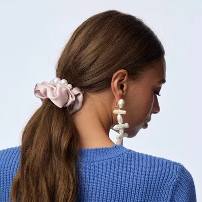 Lele Sadoughi Pearl Silk Scrunchie (limited Edition) In Transparent