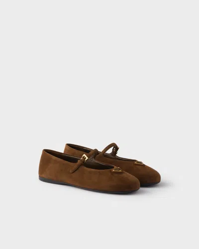 Prada Suede Ballerinas In Brown