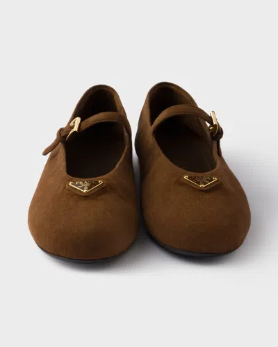 Prada Suede Ballerinas In Brown