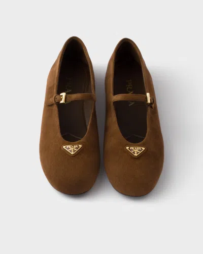 Prada Suede Ballerinas In Brown