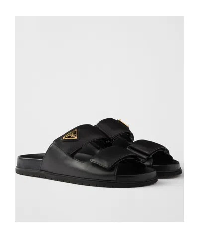 Prada Nappa Leather Slides In Black