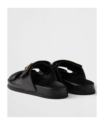 Prada Nappa Leather Slides In Black