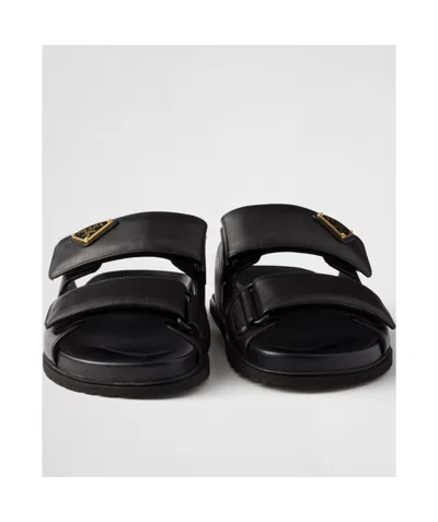 Prada Nappa Leather Slides In Black