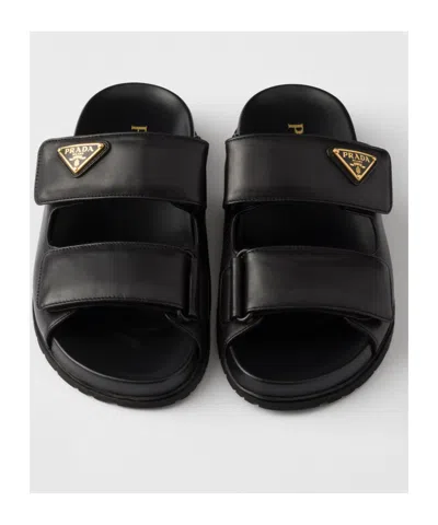 Prada Nappa Leather Slides In Black