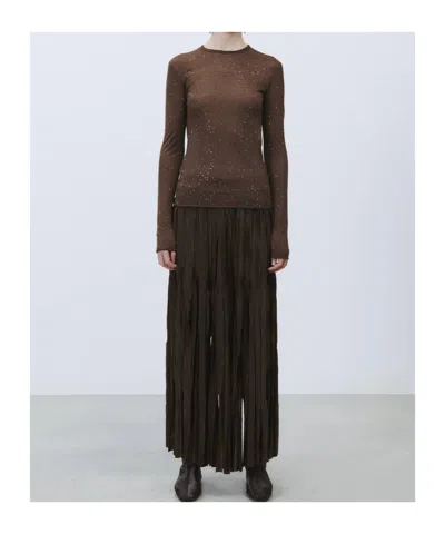 Alysi Embellished Wool Top In Brown