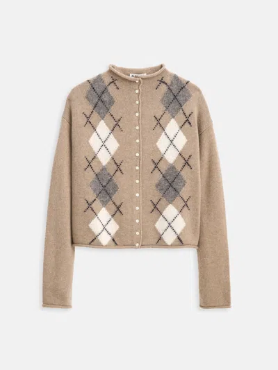 Alex Mill Taylor Cardigan In Wool Cotton Argyle Oatmeal In Brown
