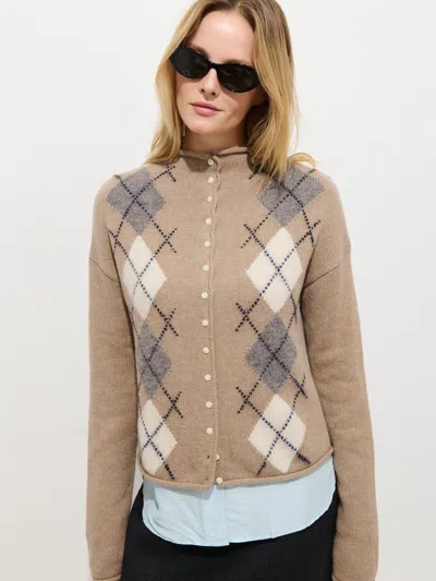 Alex Mill Taylor Cardigan In Wool Cotton Argyle Oatmeal In Brown