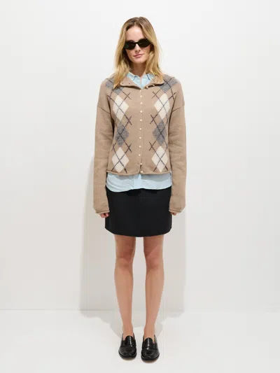 Alex Mill Taylor Cardigan In Wool Cotton Argyle Oatmeal In Brown