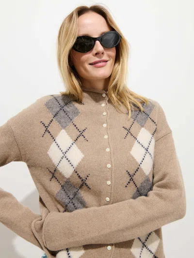 Alex Mill Taylor Cardigan In Wool Cotton Argyle Oatmeal In Brown