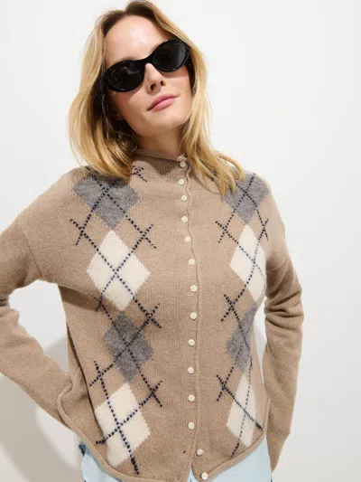 Alex Mill Taylor Cardigan In Wool Cotton Argyle Oatmeal In Brown