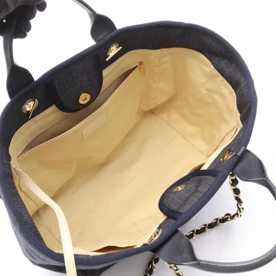 Pre-owned Chanel Navy Denim Leather Tote Bag () In Blue