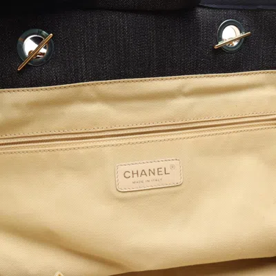 Pre-owned Chanel Navy Denim Leather Tote Bag () In Blue