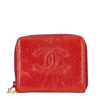 Pre-owned Chanel Red Color Grained Calfskin Coin Purse/coin Case ()