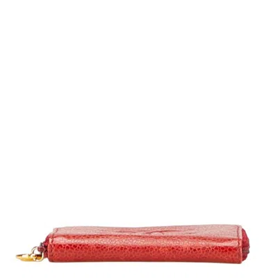 Pre-owned Chanel Red Color Grained Calfskin Coin Purse/coin Case ()