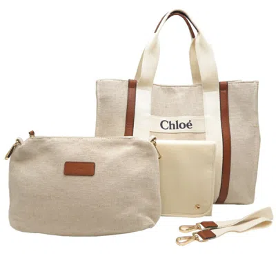 Pre-owned Chloé Brown White Canvas Pouch Tote Bag () In Multi