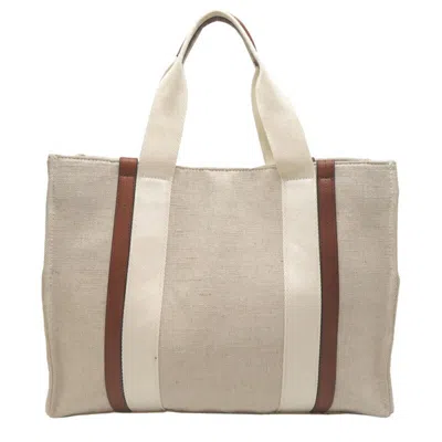 Pre-owned Chloé Brown White Canvas Pouch Tote Bag () In Multi