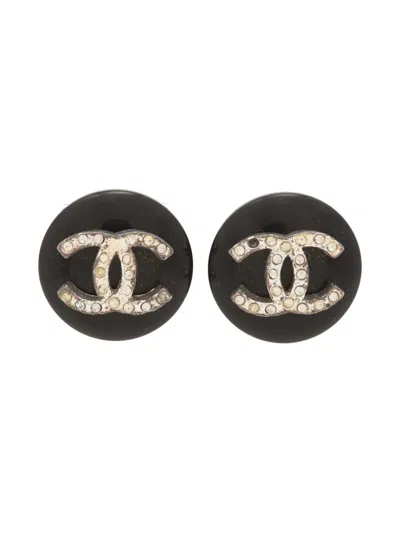 Pre-owned Chanel 1996 Cc-mark Clip-on Earrings In Black
