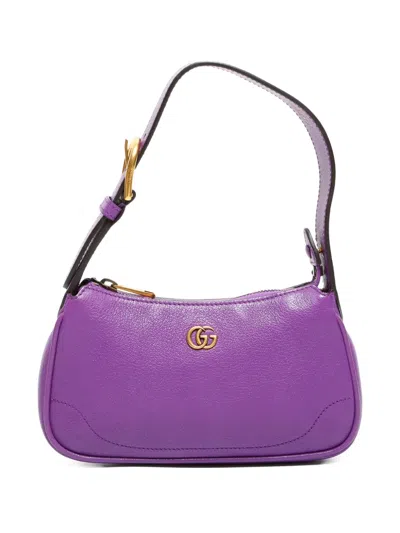 Pre-owned Gucci 2016-2025 Mini Aphrodite Leather Logo Shoulder Bag In Purple
