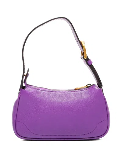 Pre-owned Gucci 2016-2025 Mini Aphrodite Leather Logo Shoulder Bag In Purple