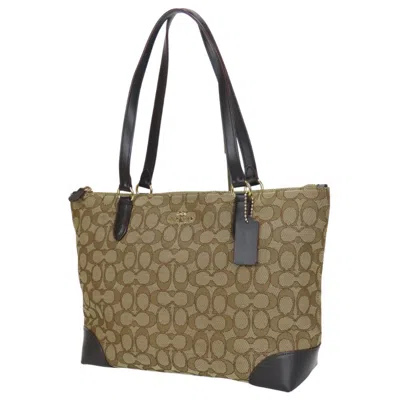 Pre-owned Coach Signature Beige Brown Canvas Leather Tote Bag ()