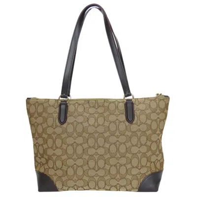 Pre-owned Coach Signature Beige Brown Canvas Leather Tote Bag ()