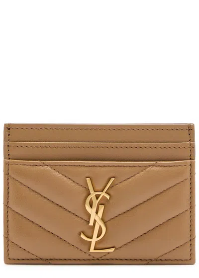 Saint Laurent Cassandre Quilted Card Holder In Brown