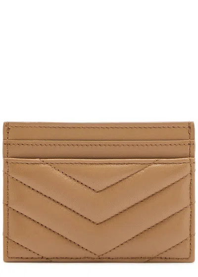 Saint Laurent Cassandre Quilted Card Holder In Brown