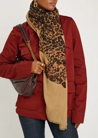 Saint Laurent Leopard Wool Scarf In Multi