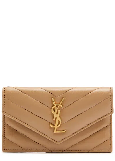 Saint Laurent Cassandre Quilted Card Holder In Brown