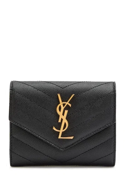 Saint Laurent Logo-plaque Quilted Envelope Wallet In Black