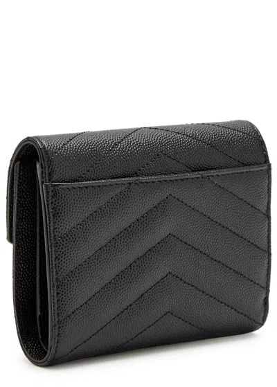 Saint Laurent Logo-plaque Quilted Envelope Wallet In Black