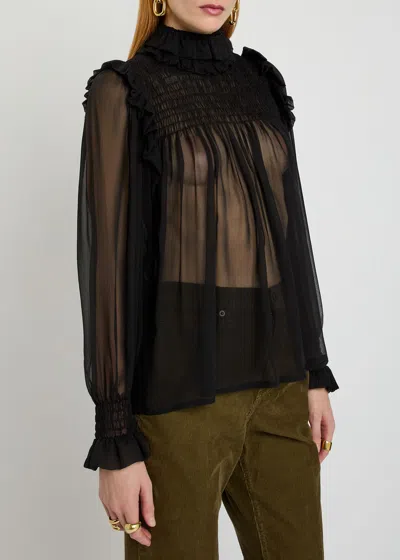 Saint Laurent Ruffled Silk Blouse In Black