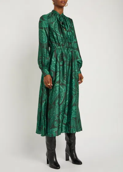 Etro Patterned Satin Midi Dress In Green