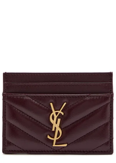 Saint Laurent Cassandre Quilted Card Holder In Burgundy