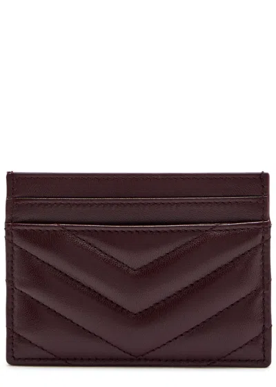 Saint Laurent Cassandre Quilted Card Holder In Burgundy